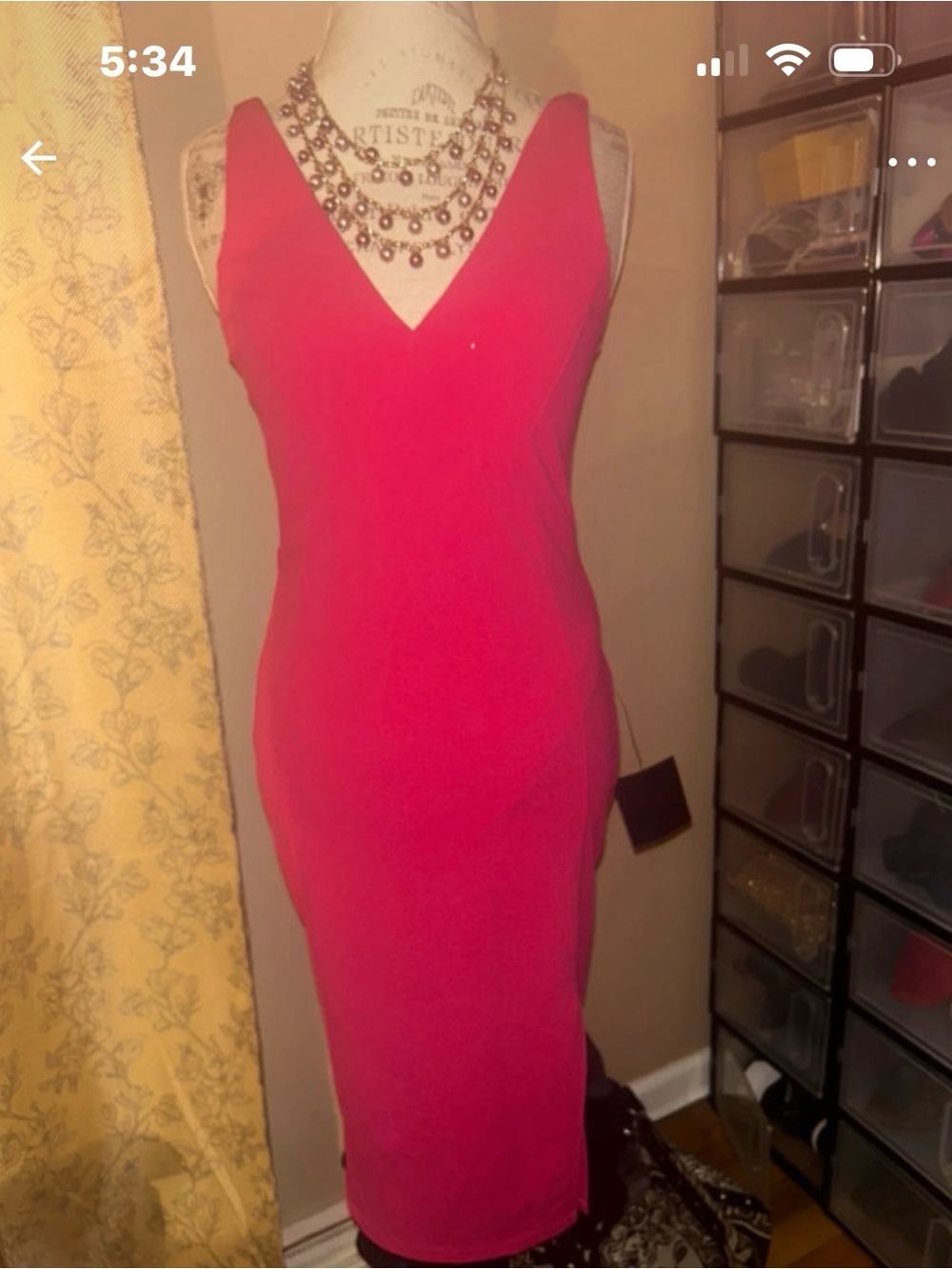 Lulu's Fuchsia V-Neck Midi Sheath Dress NWT